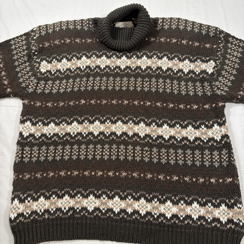 SWEATER‎ Turtleneck WOMENS LARGE CHUNKY Cable Knit Cottagecore VTG B MOSS